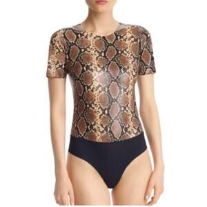 Revolve Commando faux leather snakeskin brown black bodysuit. Women’s medium.